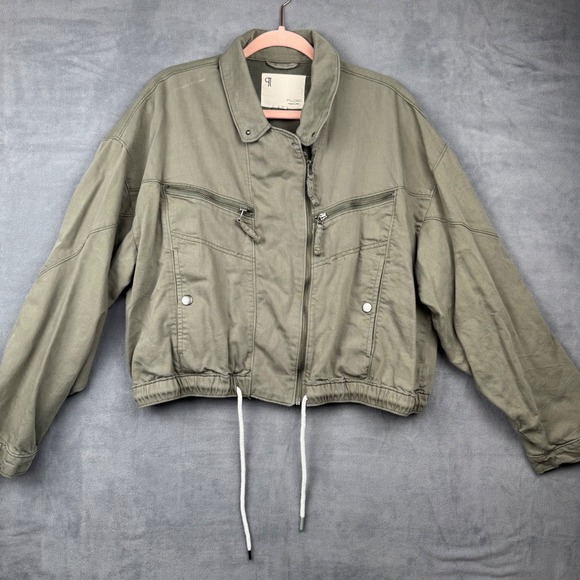 Pilcro Jackets & Blazers - PILCRO Olive Green Utility Crop‎ Jacket Zip Front Drawstring Waist XL